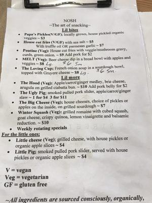 Menu inside Bevel Brewing