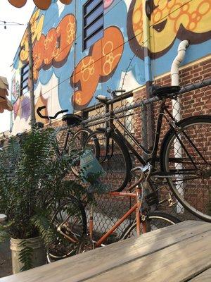 Bikes all around as decor