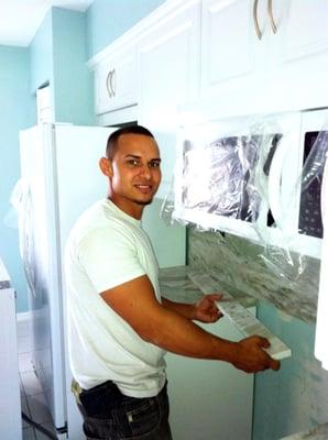 Granite & Marble Design employees working hard. They clean up everything at the job site. Wonderful to work with.