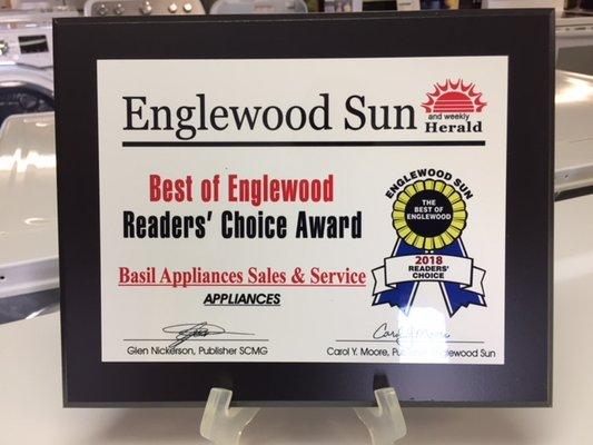 Voted Best of Englewood in Appliances for 11 years running!