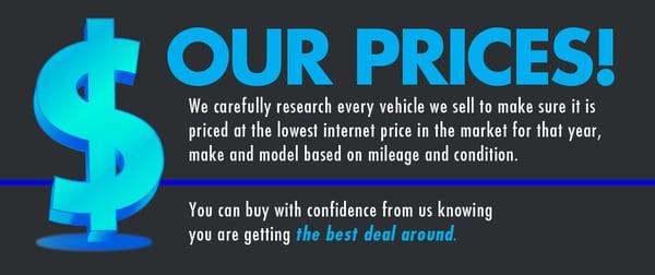 We research every car and price it to be the lowest online based on mileage and condition...