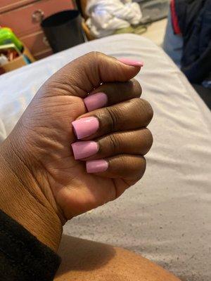 Pink powder dipped short nails