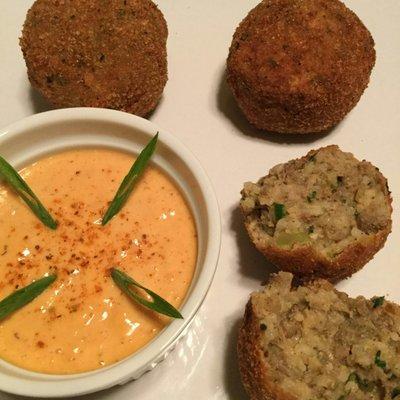 Homemade Boudin Balls and Remoulade Sauce from scratch.. Thanks HEB