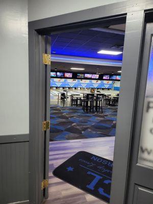 Entrance to bowling alley from pub