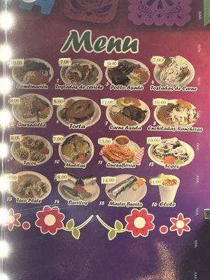 Menu with updated prices