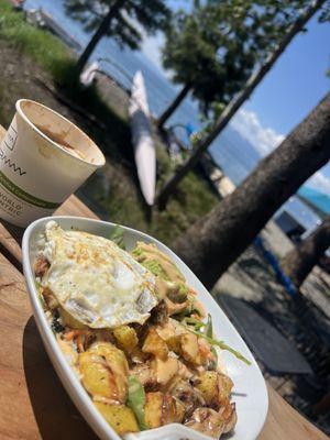 Best breakfast! Chia tea latte, with their house made almond milk & paleo bowl!