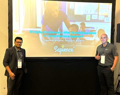 Michael Soto and Vishal Chamaria presented on tech-driven personalized learning at the 21CLC Symposium, showcasing AI and gamification.