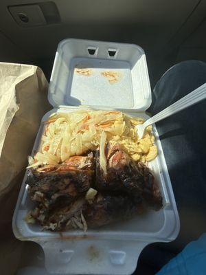 Great it's mac and cheese with jerk chicken