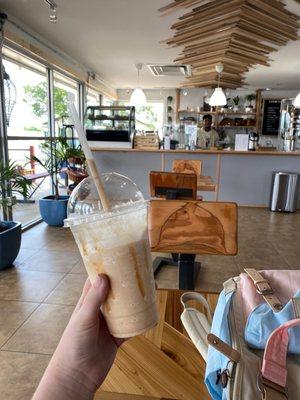 A delicious drink and a beautifully decorated cafe