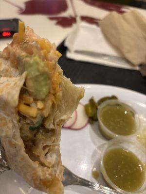 This is a super chicken burrito. It looks just like it taste.