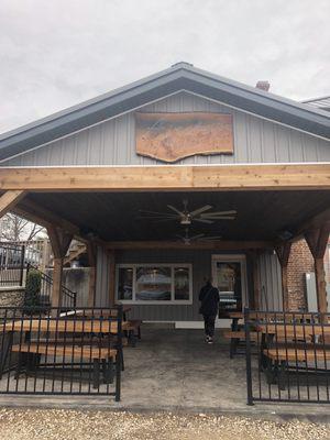 Entrance and covered outside patio