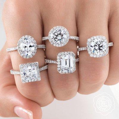 Multi shape diamond halo engagement rings