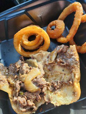 Philly Sub and onion rings. That I didn't stop til this point to take the pic says something.  Delicious steak, great mouth feel.