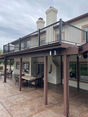 Waterproof deck and powder coated aluminum handrailing