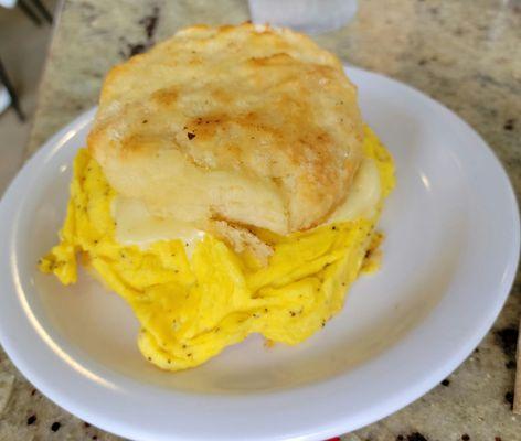 Egg and cheese sandwich on biscuit