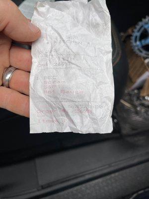 Receipt for egg sandwich