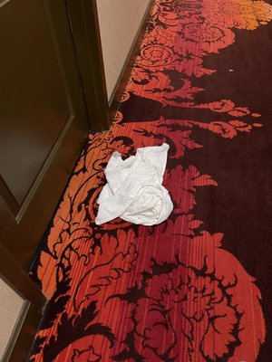 Soiled towel left in the hall. Picture taken @ 12:30 am