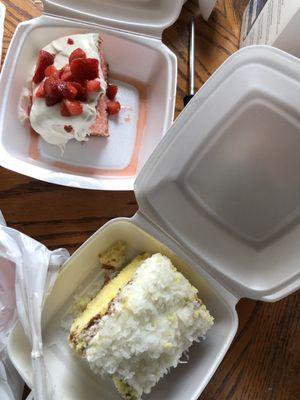 Strawberry cake and coconut cake