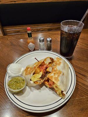 Breakfast Burrito with Salsa Verde & a Diet Pepsi!