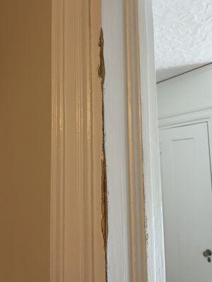 Severe damage done to wood frame. No tenants were ever charged for this when I took over as an owner.