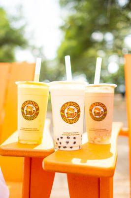 Avocado Mango Smoothie (far left), Durian Smoothie (middle), & Avocado Chocolate Smoothie (far right)