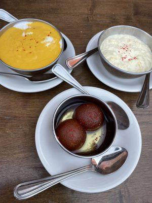 Mango Cream with Vanilla Ice Cream, Gulab Jamun,  Rice Kheer