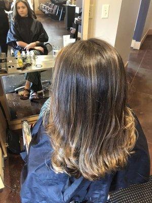 Long layered haircut w/ blonde Balayage by Sage at Lavender Hill Spa Salon 912.459.2757