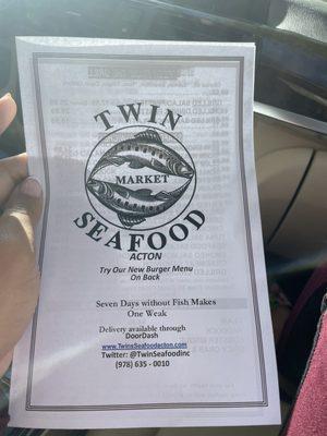 Front of the menu