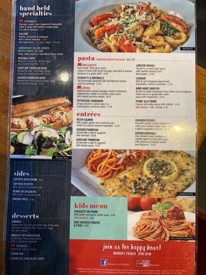 Back side of menu