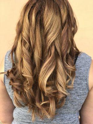 Reverse golden tone balayage and haircut