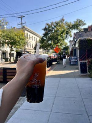 Grapefruit green tea with boba