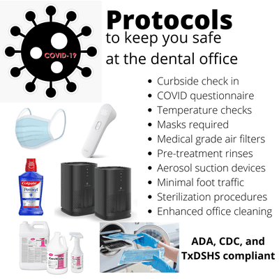 We strive to do what is best for you. Here is a list of some of the things we do to keep your dental visit comfortable and safe.