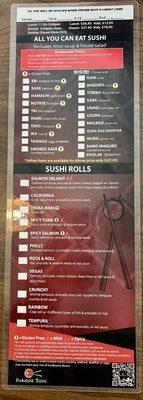 All You Can Eat Menu - Front