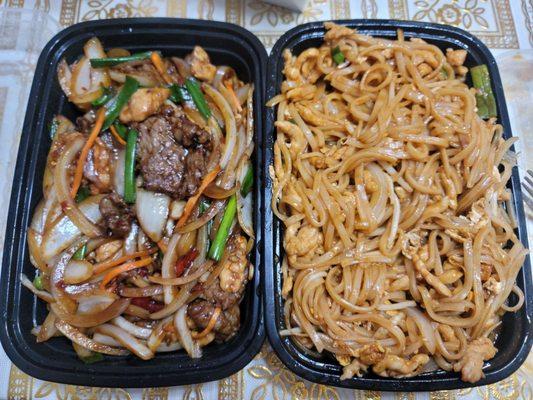 Mongolian delight and chicken pad Thai no peanuts