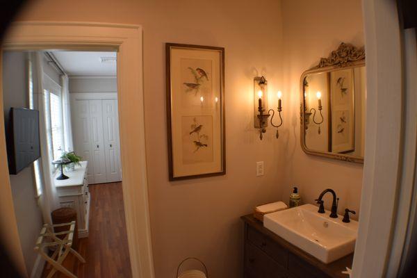 The Farmhouse Room bath with fully remodeled large shower.