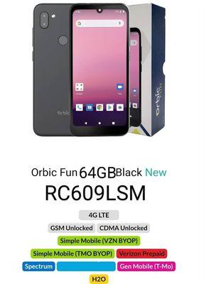 Orbic Fun 64GB (RC609LSM) Global Unlocked Spectrum/Verizon/T-Mobile/Boost/Metro Pcs/Mint Mobile/Simple Mobile/TracFone/Straight Talk $140.00