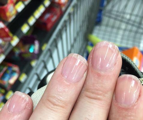 This is my nails after light pink polish ( it's funny it was only regular top cod) n acrylic overly!! Absolutely hate them