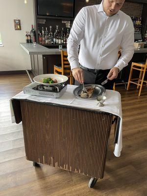 Filleting branzino tableside