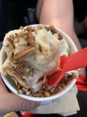 Dairy free vanilla soft serve with pecans. Light and refreshing