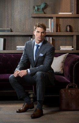 BALANI Custom Clothiers Charcoal Gray Windowpane Suit