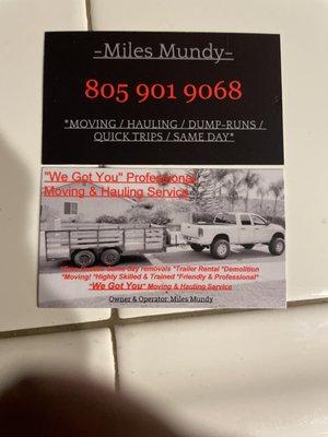 "We Got You" Moving & Hauling Service