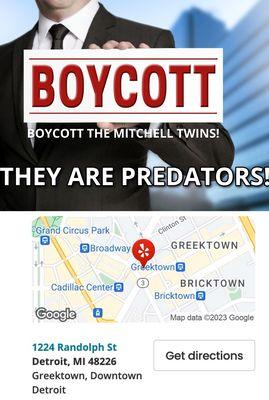 BOYCOTT ALL MITCHELL TWINS LOCATIONS TODAY. THEY DO PAY THEIR EMPLOYEES AT CHRISTMAS. THE MITCHELL TWINS ARE PREDATORS HIDING IN PLAIN SIGHT