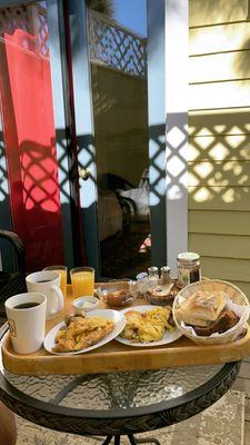 Enjoying breakfast in our private patio