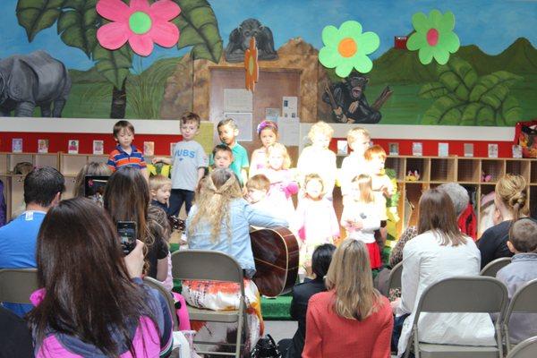 The children enjoy Music class with Ms. Anna each Tuesday and put on a Spring Musical and a Christmas Program each year!