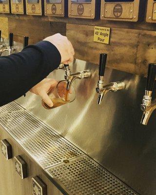 Pour your own beers, cider,seltzer and wine. Pay by the ounce. No bartender to tip, no lines to get your drink.