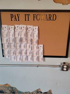 Our wonderful community and those abroad have the opportunity to bless others with a meal with our pay it forward board.