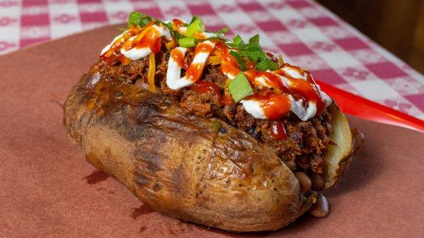 Texas Stuffed potato with chopped beef.