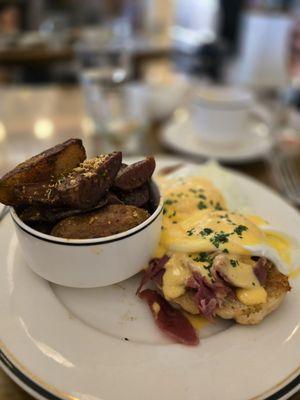 Eggs Benedict with breakfast potatoes