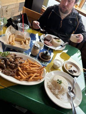 Filet Mignon with Madeira Sauce and French Fries + Brazilian Churrasco Especial + Fried Yucca