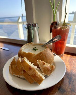 Clam chowder bread bowl